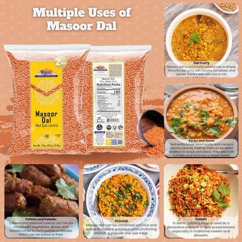 32oz (2lbs) 908g Rani Masoor Dal (Indian Red Lentils) Split Gram, ~ All Natural | Gluten Friendly | NON-GMO | Kosher |