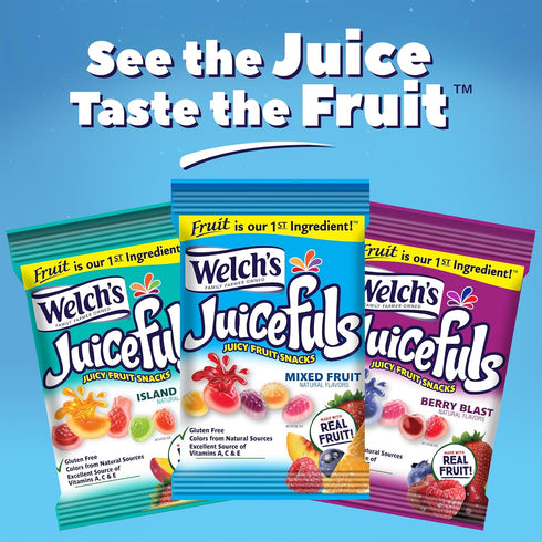 Pack, 4 oz (Pack 12) Welch's Juicefuls Juicy Fruit Snacks, Mixed Fruit, Berry Blast & Island Splash Fruit Gushers