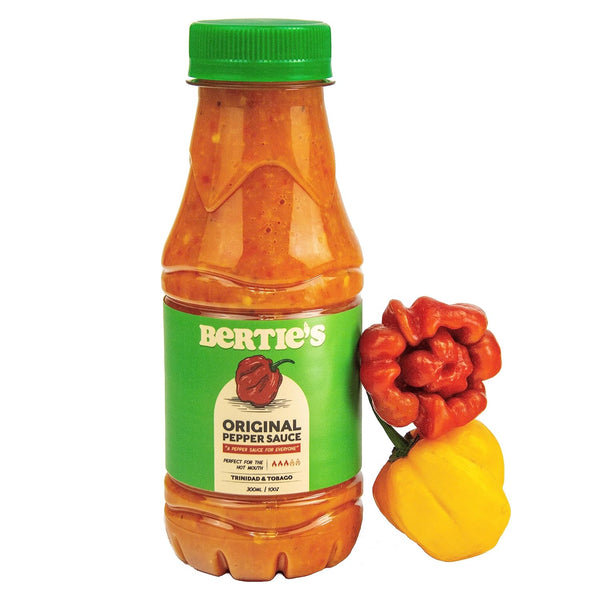 Bertie's Original Pepper Sauce (10 Oz/300ml) | Made with Trinidad Moruga Red & Scotch Bonnet Peppers | Great Flavor &