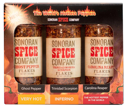 1 Oz Sonoran Spice Carolina Reaper, Trinidad Scorpion, Ghost Pepper Flakes Gift Box