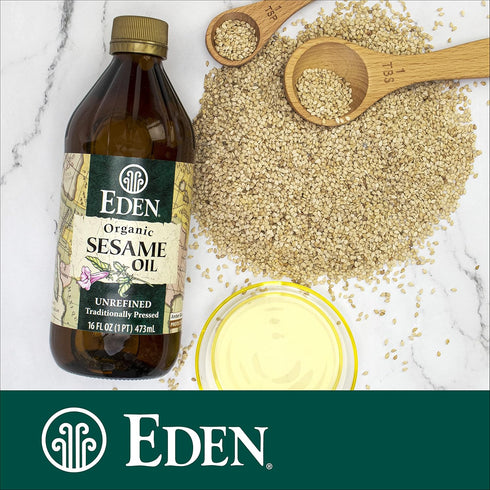 16 oz Eden Organic Sesame Oil, Unrefined, Extra Virgin, Traditionally Pressed, fl Glass Bottle