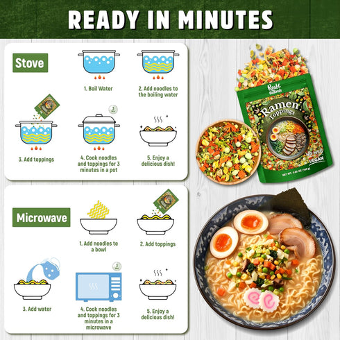 (5.83oz Dried ramen toppings. Dehydrated vegetables for ramen topper include Cabbage, Spinach, Chive, Carrot, Corn