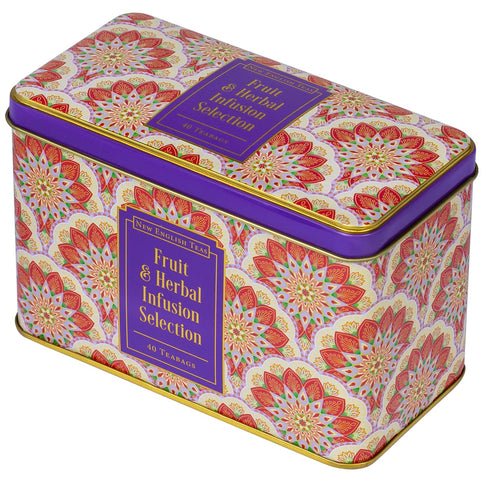 40 New English Teas Fruit and Herbal Tea in Tin with Teabags - Rosehip & Hibiscus, Peppermint, Chamomile & Black Tea