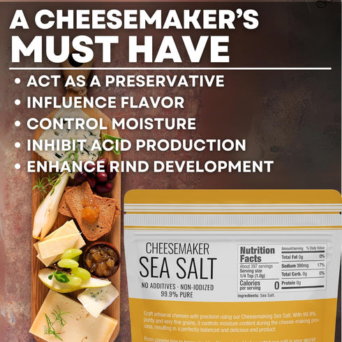 30 oz Fine Sea Salt for Homemade Cheese Making, Gluten-Free and Non-Iodized, Kosher Cheese Kit Essential Flaky Salt