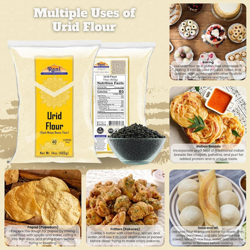 14oz (400g) Rani Urid/Urad Flour (Black Matpe Beans Flour) ~ All Natural | Vegan | Gluten Friendly | NON-GMO | Kosher |