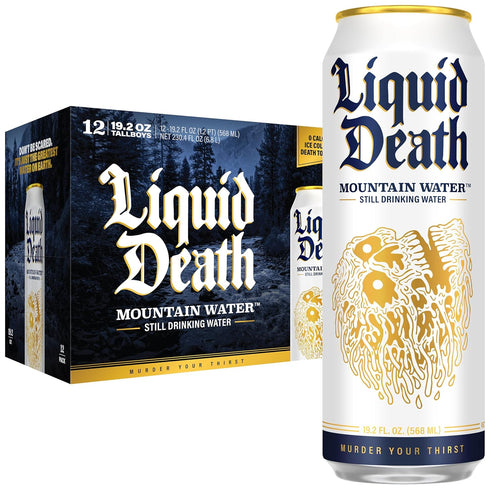 Liquid Death Still Mountain Water, Real Mountain Source, Ice-Cold Cans, Infinitely Recyclable,