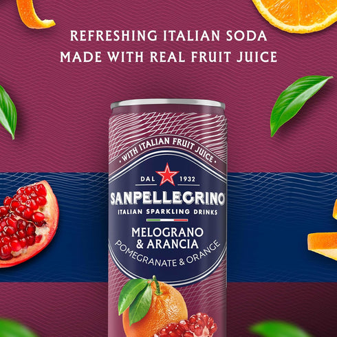 24 Pack Sanpellegrino Italian Sparkling Drink Melograno And Arancia, Sparkling Orange And Pomegranate Beverage, Of Cans