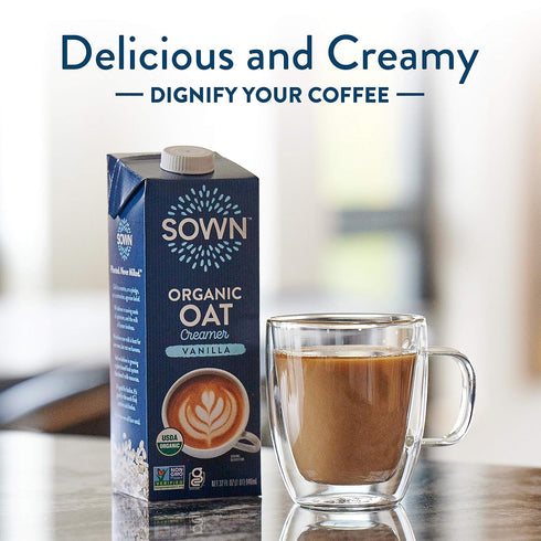 32oz (Pack 6) SOWN Organic Oat Creamer Vanilla - Barista Oat Milk Non Dairy Coffee Creamer - Plant Based, Dairy-Free