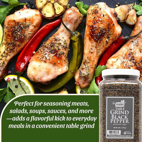 4 Badia Black Pepper Table Grind, Pound - Premium Seasoning for Cooking & Freshly Ground Flavor