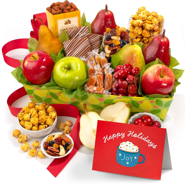 A Gift Inside Happy Holidays Orchard Delight Fruit and Gourmet Gift Basket
