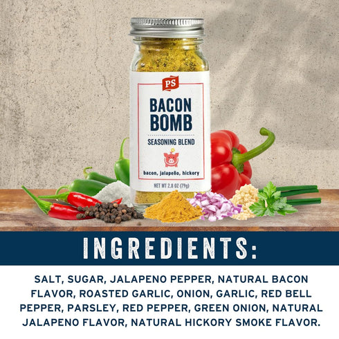 PS Seasoning Bacon Bomb - Jalapeno Hickory Seasoning, All Purpose Bacon Seasoning for Steaks, Pork, Chicken, Beef,