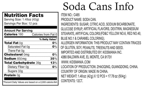Kidsmania Set- 1 Playset, 1.48 oz (1-Pack 6) 3-Pack Kids Novelty Candy Soda Can Fizz of and Sour Flush Watermelon