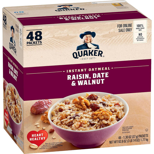 Quaker Instant Oatmeal, Raisin, Date and Walnut, Individual Packets, 1.30 Ounce (Pack
