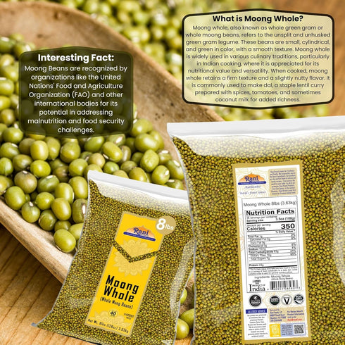 128oz (8lbs) 3.63kg Rani Moong Whole (Ideal for cooking & sprouting, Whole Mung Beans with skin) Lentils Indian Bulk ~