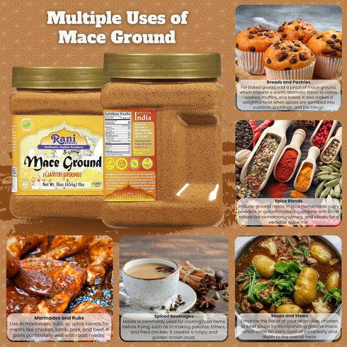 16oz (1lb) 454g Rani Mace Ground (Javathri) Powder, Spice PET Jar ~ All Natural | Vegan | Gluten Friendly | NON-GMO |