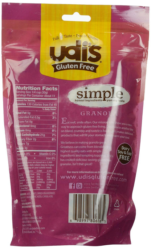 Udi's 12 oz (Pack 3) Gluten Free Granola, Cranberry, Pouches