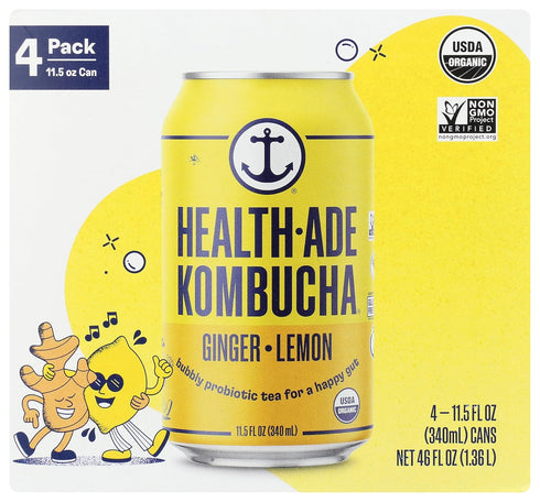 Health-Ade Ginger Lemon 11.5oz 4-pack of Cans (46oz.)
