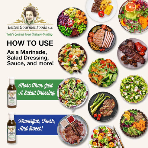12 oz. Bettes Gourmet Sweet Tarragon Salad Dressing Gluten-Free, Light Oil & Vinegar Dressing with Robust Tarragon
