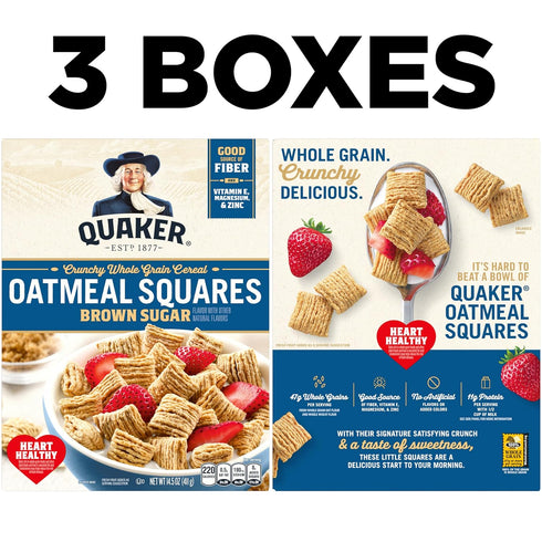 14.5oz (Pack 6) Quaker Oatmeal Squares Breakfast Cereal, Brown Sugar, Boxes