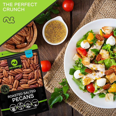 (16oz 1 LB) Packed NUT CRAVINGS - Pecans Halves, Roasted & Salted, No Shell - Fresh in Resealable Bag - Healthy Protein