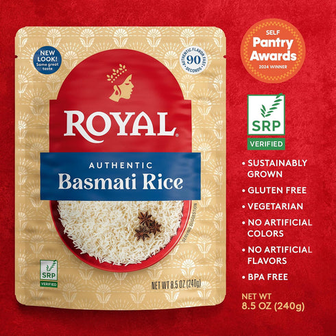 8.5 oz (Pack 4) Royal White Basmati Rice - Ready to Heat Rice - Microwavable Pouch