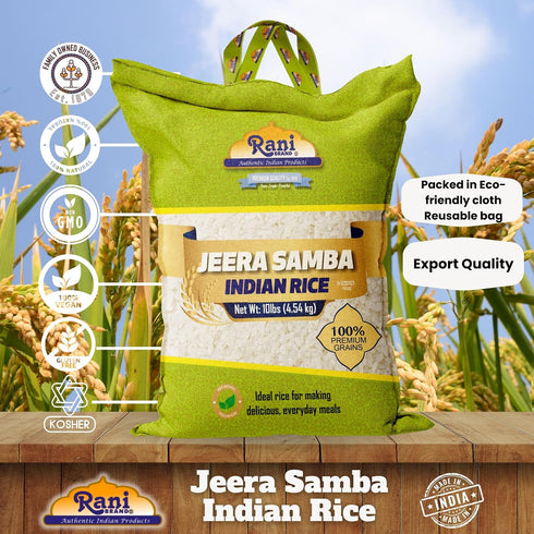 160oz (10lbs) 4.54kg Rani Jeera Samba Indian Rice Cloth Bag ~ All Natural | Gluten Friendly | Vegan | Kosher | Export