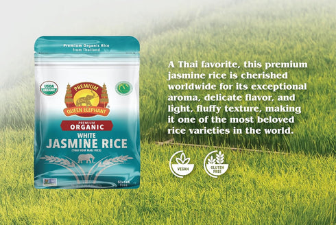2lbs Queen Elephant Premium Organic White Jasmine Rice Bag | Product of Thailand | USDA Certified Organic, Non-GMO