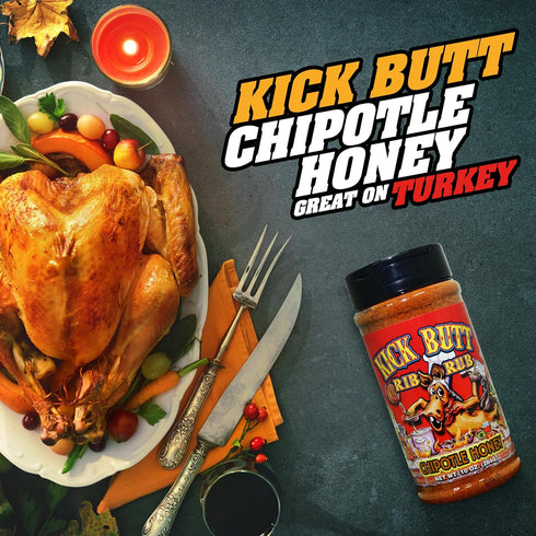 10oz Kick Butt Chipotle Honey Rib Rub - Sweet, spicy, and awesome on the grill! Use on ribs, chicken, fish or pork