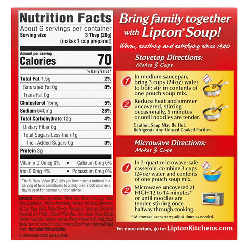 SOUP SECRETS 5 4.2 oz Lipton Instant Soup Mix Chicken Flavor Noodle For a Warm Cup of Soup Cooks in Minutes