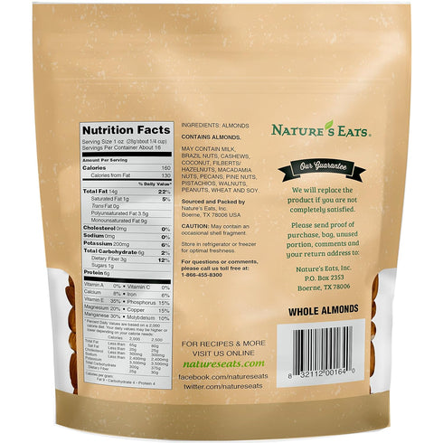 16 Oz Nature's Eats Whole Almonds, Natural