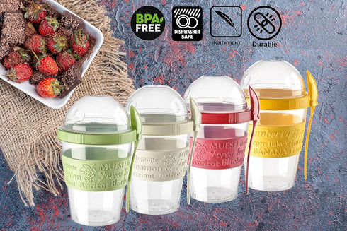 GanoOne Breakfast On the Go Cups, Take and Go Yogurt Cup with Topping Cereal or Oatmeal Container, Portable Lux Yogurt