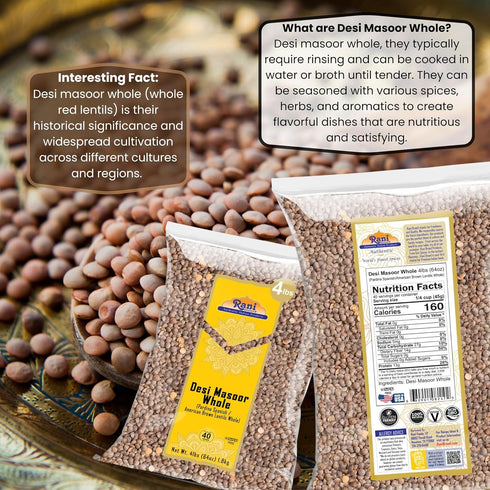 64oz (4lbs) 1.81kg Rani Desi Masoor (Masur) Whole (aka. Pardina Spanish/American Brown Lentils Whole) Bulk ~ All