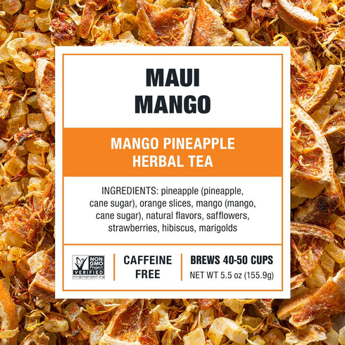 50 5.5 Tiesta Tea Maui Mango, Loose Leaf, Mango Pineapple Herbal Tea, Premium Non-Caffeinated Fruit Blend, Makes Hot