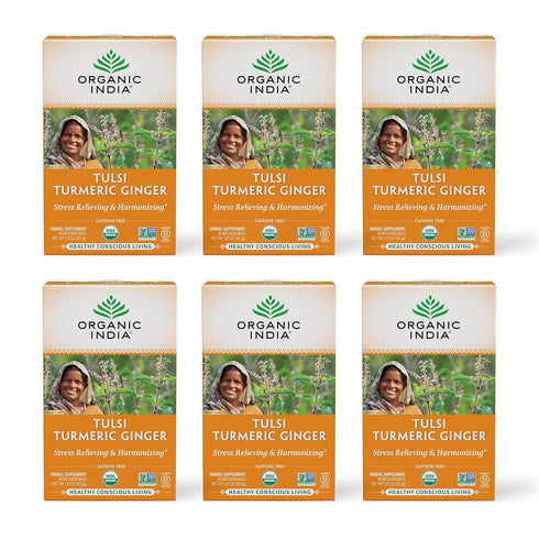 ORGANIC INDIA Tulsi Turmeric Ginger Herbal Tea - Stress Relieving & Harmonizing,