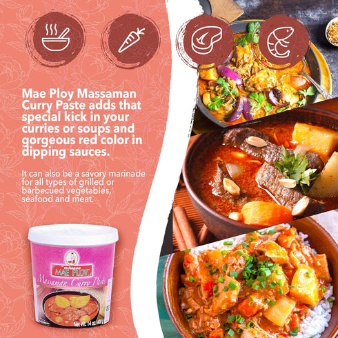 (14 oz Mae Ploy Massaman Curry Paste, Authentic Thai Masaman Curry Paste For Thai Curries And Other Dishes, Aromatic