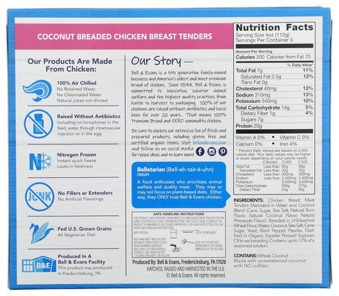 Bell & Evans 12 OZ Coconut Breaded Chicken Breast Tender