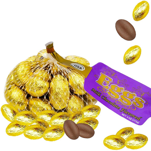 Easter Gold Foiled Eggs Milk Chocolate 12-Pack Mesh Bags, Easter Day Eggs,