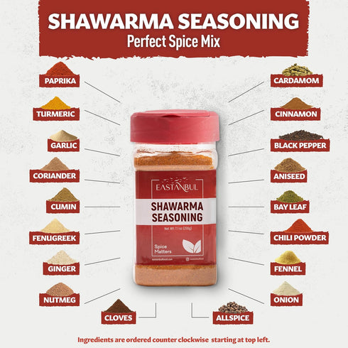 Eastanbul Shawarma Seasoning, 7.1oz All-in-One Baharat Spice Blend for Meat, Vegetables, and Chicken