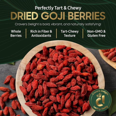 16 oz Cravers Delight Dried Goji Berries of Dry Goji Berry with Tart Chewy Texture for Smoothies, Baking, Tea Whole