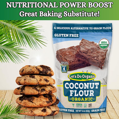 16 Oz (Pack 6) Let's Do Organic Coconut Flour - For Baking, Wheat Flour Alternative, High in Fiber & Protein, Gluten