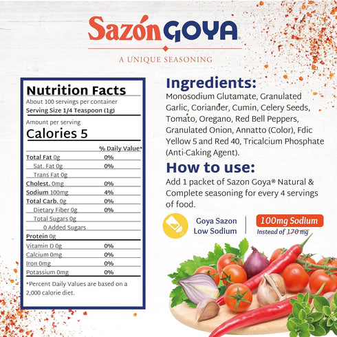 3.52oz Sazn Natural and Complete by Goya, Low Sodium Latin Spice Blend for Poultry, Seafood, Meat and Vegetables, All