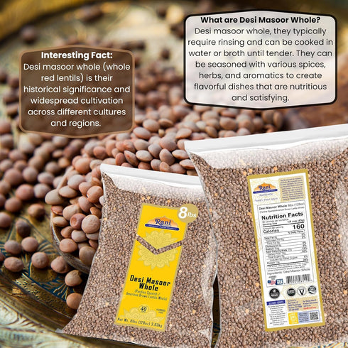 128oz (8lbs) 3.63kg Rani Desi Masoor (Masur) Whole (aka. Pardina Spanish/American Brown Lentils Whole) Bulk ~ All