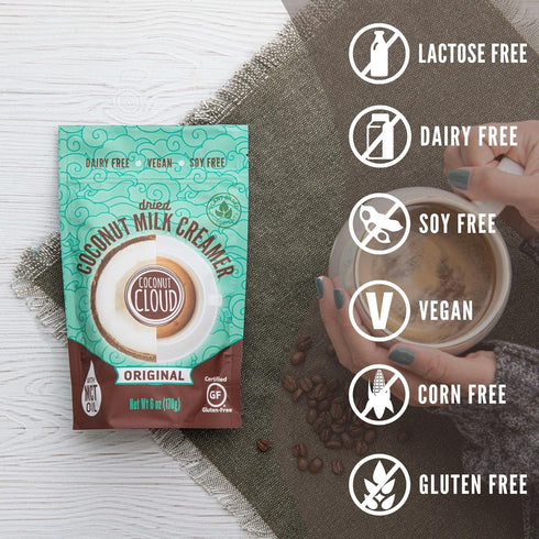 6 oz Coconut Cloud: Shelf Stable Vegan Coffee Creamer | Keto Friendly, Unsweetened Coconut Milk Powder | Low Sugar
