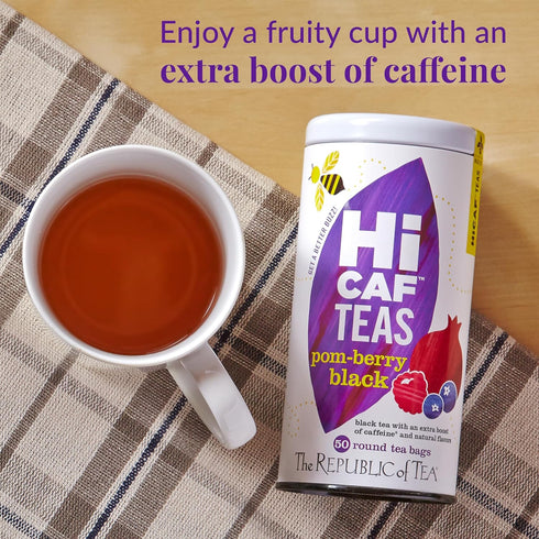 50 The Republic of Tea HiCAF Pom-Berry Black Tea, Tea Bags, High in Caffeine