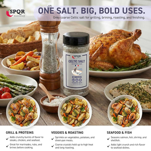 13oz. Celtic Salt Grey Coarse Grain Unrefined Mineral Sea Salt Hand Harvested in France XL Bottle by SPQR Seasonings