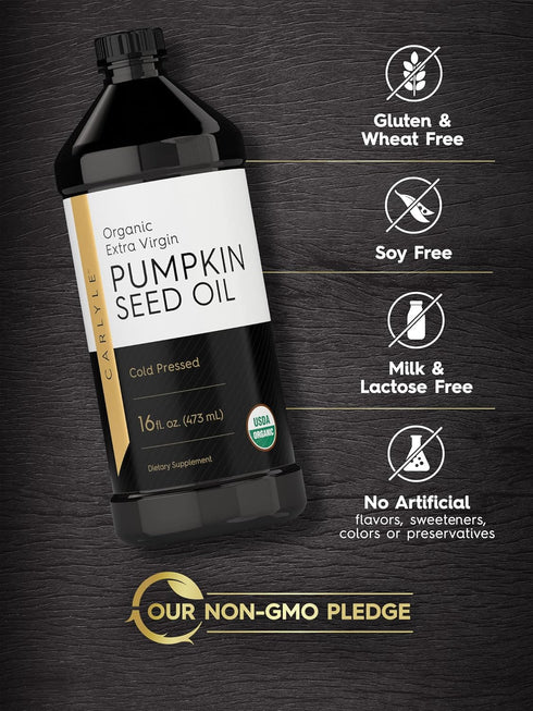 16oz Carlyle Pumpkin Seed Oil Organic Cold Pressed | Extra Virgin | Vegetarian, Non-GMO, Gluten Free | Safe for Cooking