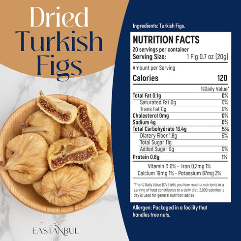 14.5oz, 100% Eastanbul Turkish Dried Figs Whole, No Sugar Added Whole Turkish Figs, Sweet and Soft, Premium Fruit