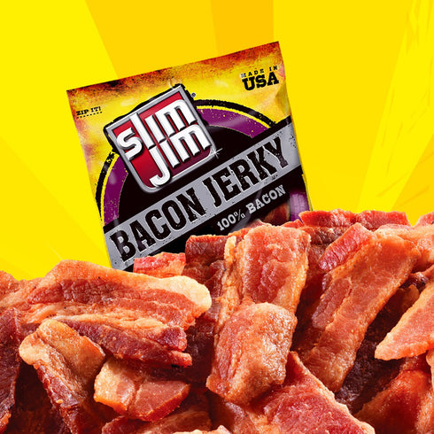 10g 2.75 oz. (8 Count) Slim Jim Smoked Bacon Jerky, Hickory Flavor, Protein Per Serving, Easter Basket Stuffer for Men