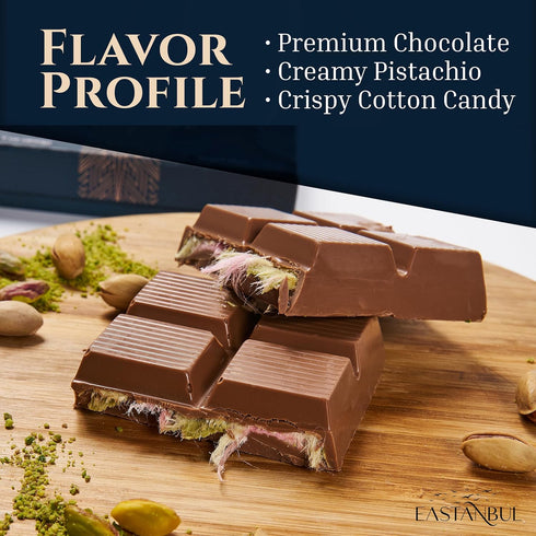 7oz, Eastanbul Angel Hair Dubai Chocolate Bar, Premium Belgium Chocolate with Pistachio Cream and Angel Hair, Turkish