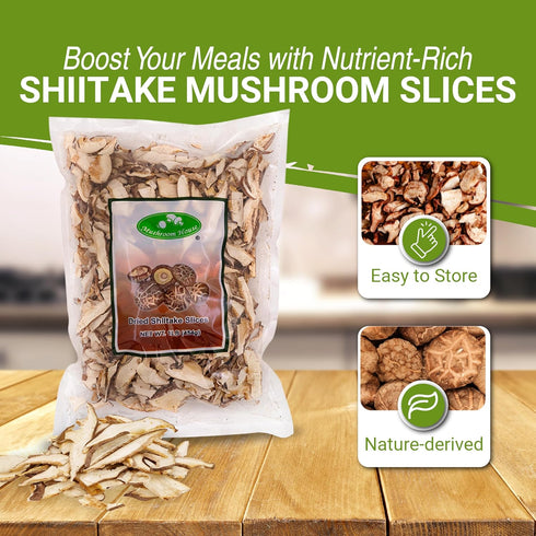 1 LB Mushroom House Dried Shiitake Mushroom Slices - Bulk Bag - All-Natural, Non-GMO, Evenly Sliced, Sealed
